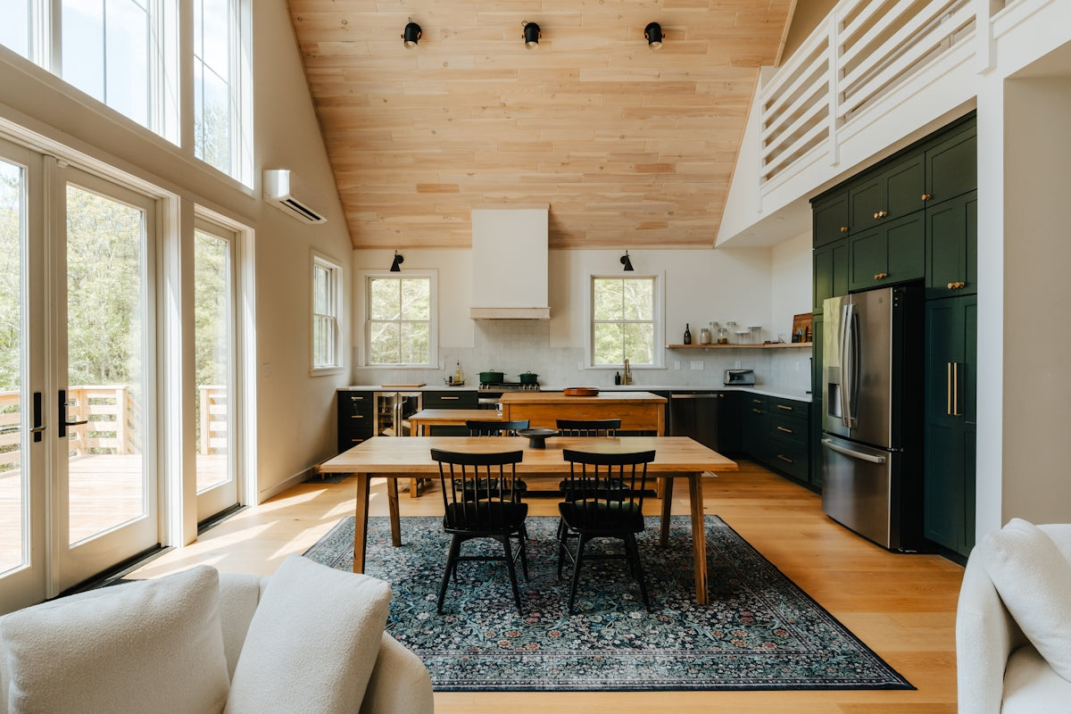 a large open kitchen and dining room area